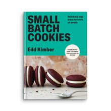Small Batch Cookies cookbook cover featuring colorful baked cookies on white background