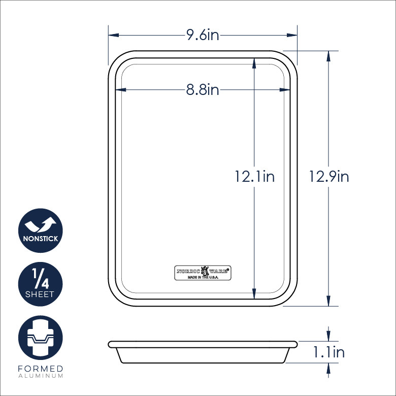 Nordic Ware aluminum quarter sheet baking pan, rectangular with raised rim, natural silver finish