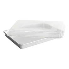 Nordic Ware aluminum rectangular baking pan with clear glass lid, natural silver finish