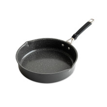 Nordic Ware Verde 10-inch ceramic nonstick skillet with lid, dark green exterior, angled view on white background
