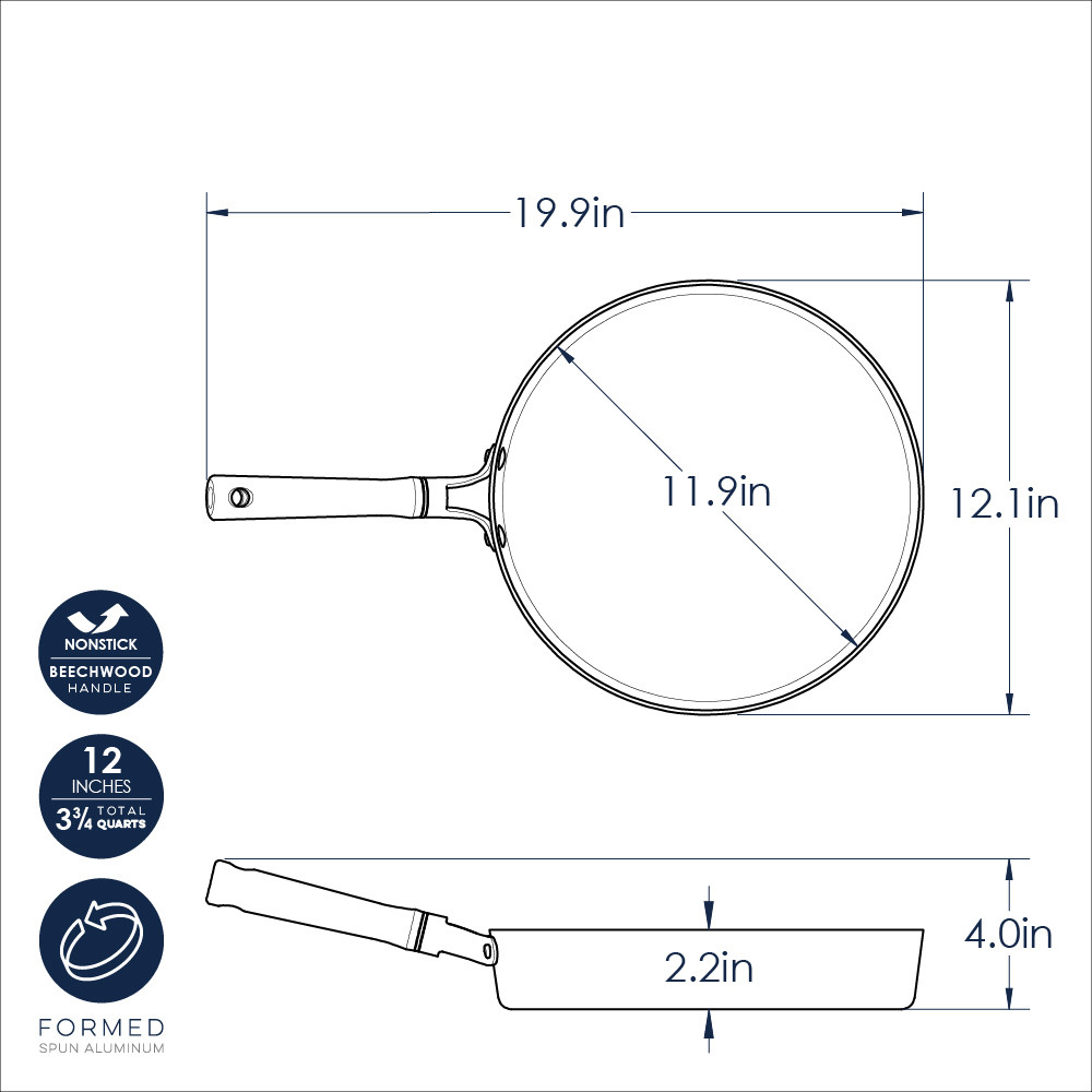 Nordic Ware 12-inch ceramic nonstick skillet in cardamom color, round with sloped sides and long handle