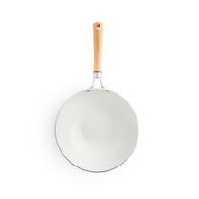 Nordic Ware Cardamom 10-inch ceramic nonstick wok interior view, white finish with curved sloped sides