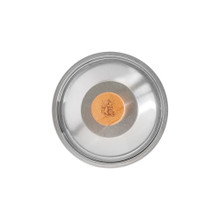 Nordic Ware 6-inch stainless steel lid with round shape and knob handle, overhead view on white background