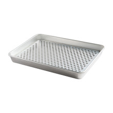 Nordic Ware aluminum high-sided half sheet pan with wire cooling rack, natural silver finish on white background