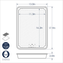 Nordic Ware aluminum half sheet pan with perforated cooling rack, natural finish, dimensional diagram