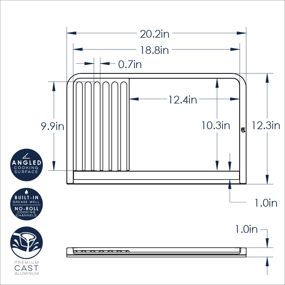 Nordic Ware Basalt Dual Top Grill Griddle technical dimensional drawing showing measurements and specifications