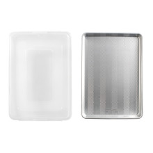 Nordic Ware Prism aluminum big batch pan with fitted lid, rectangular deep roasting pan in natural silver finish