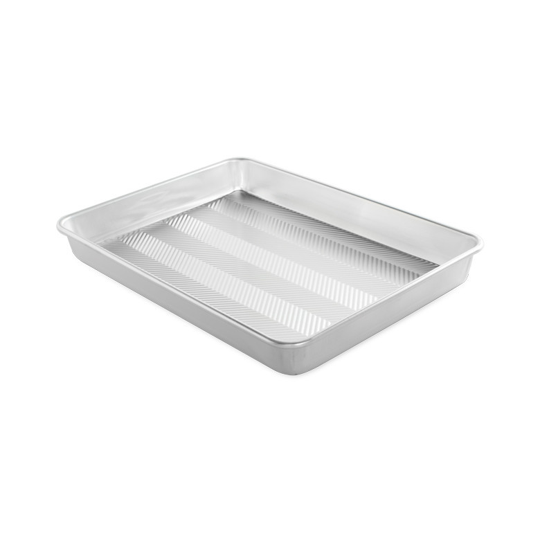 Nordic Ware Prism white high-sided rectangular baking pan with clear plastic lid, aluminum construction