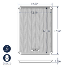 Nordic Ware Prism half sheet baking pan technical drawing showing dimensions and measurements