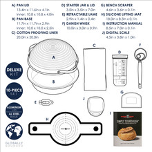 Nordic Ware deluxe sourdough bread baking kit with dimensional measurements and specifications diagram