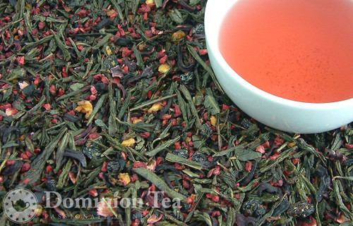 Loose Leaf Hibiscus Isle Green Tea and Infused Liquor