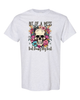 Grey heavy cotton t-shirt with a skull and the saying "A Bit Of A Mess, But Doing My Best"