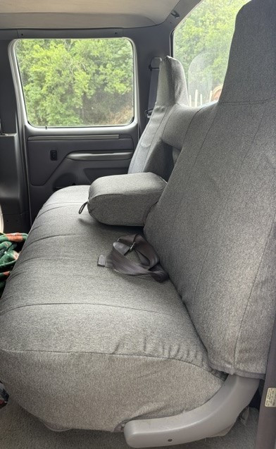 F214  1993-1996 Ford F150-F550 Crew Cab Front or Rear High Back Bench Seat with Molded Headrests and Integrated Center Armrest