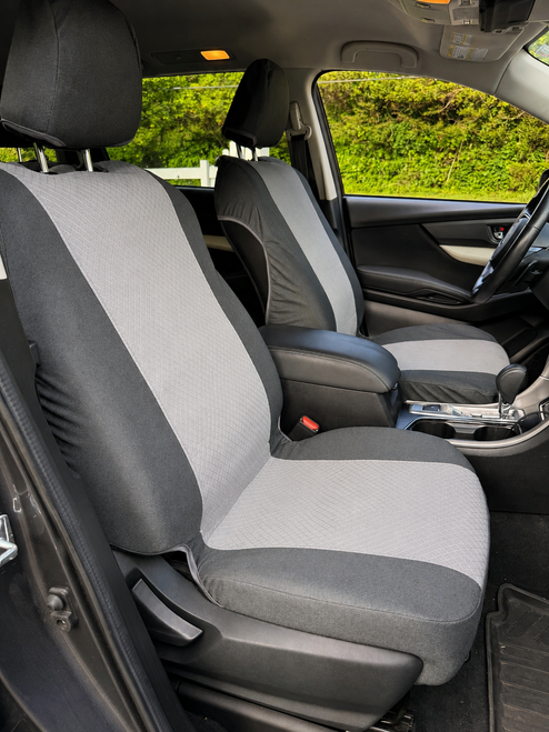 Durafit Seat Covers Pickup/SUV High Back Buckets seat Covers, Suitable for Seats with Side airbags, Inside armrests and Twin headrest shafts. Dark Gray Twill with padded velour inserts.  .