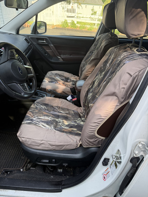Durafit Seat Covers Pickup/SUV High Back Buckets seat Covers, Suitable for Seats with Side airbags, Inside armrests and Twin headrest shafts. Tan Endura with DRTc  inserts. Sold in pairs with 2 size of enclosed headrest covers.