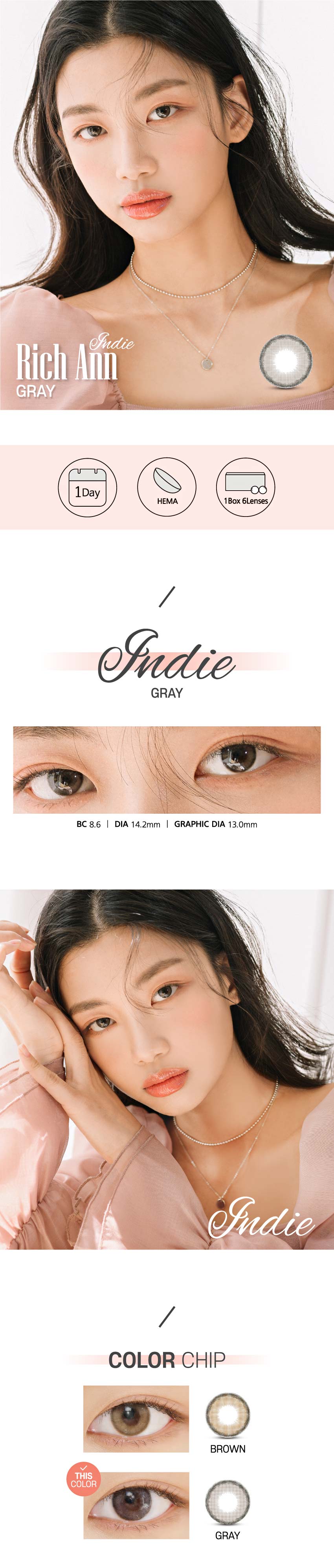 Rich Ann Indie Gray 1Day (6pcs) Colored Contacts Lenses