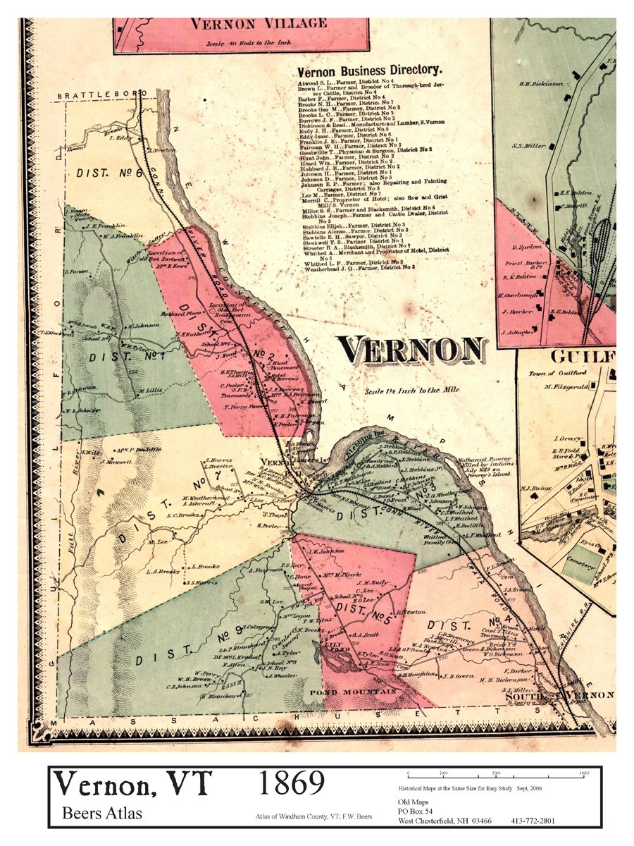 Set of 10 same size Historical Maps Vernon VT Old Map Old Maps