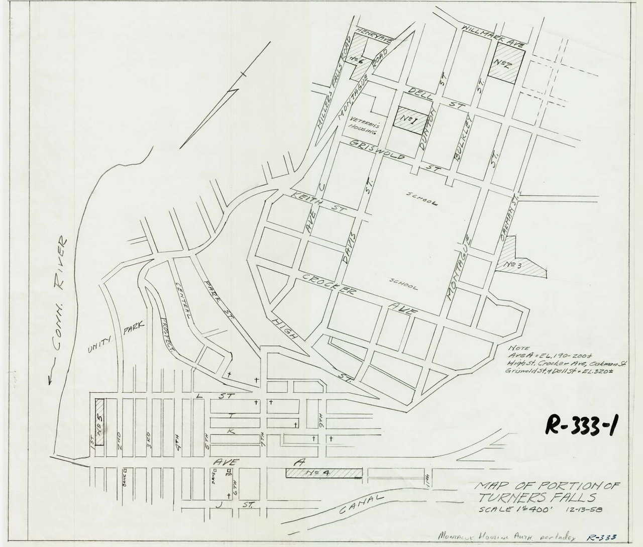 Map of Portion of Turners Falls, Montague Housing Authority Montague R