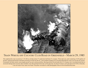 Train Wreck off Country Club Road in Greenfield - March 29, 1985 - October 2022 Railroad Calendar Picture