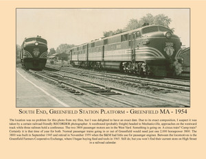 South End, Greenfield Station Platform - Greenfield MA - 1954 - October 2017 Railroad Calendar Picture