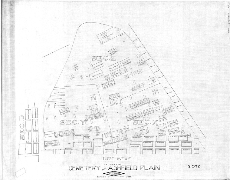 Cemetery - Old Part Of at Ashfield Plain Ashfield 2098-1 - Map Reprint