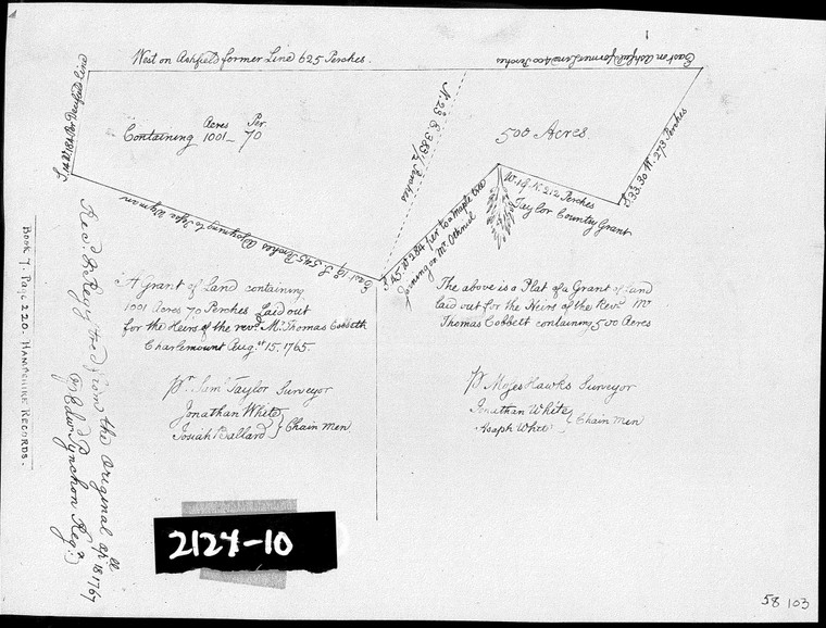 Town of Buckland Deed Data   1765 grant Cobbet Buckland 2124-10 - Map Reprint