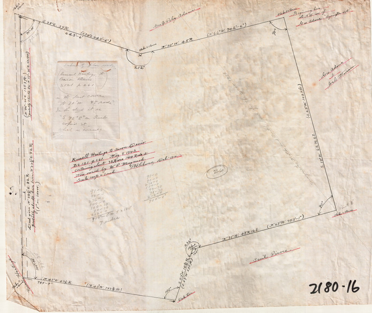 Plot of Old Deed  38 ac 144r owned by Maynard - filed w Old Assessors Maps Greenfield 2180-16 - Map Reprint