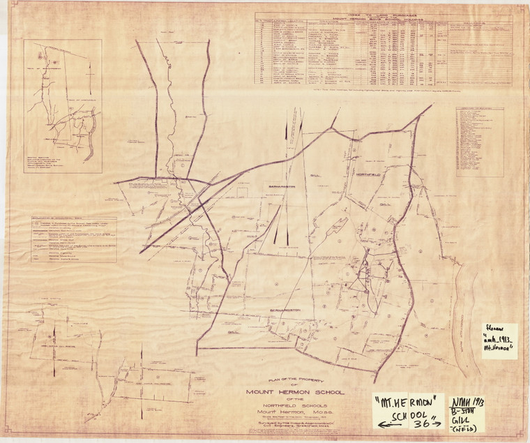 Mount Hermon School Property  November 1913 Bernardston  Gill  Northfield 22-07-Plan-2 - Map Reprint