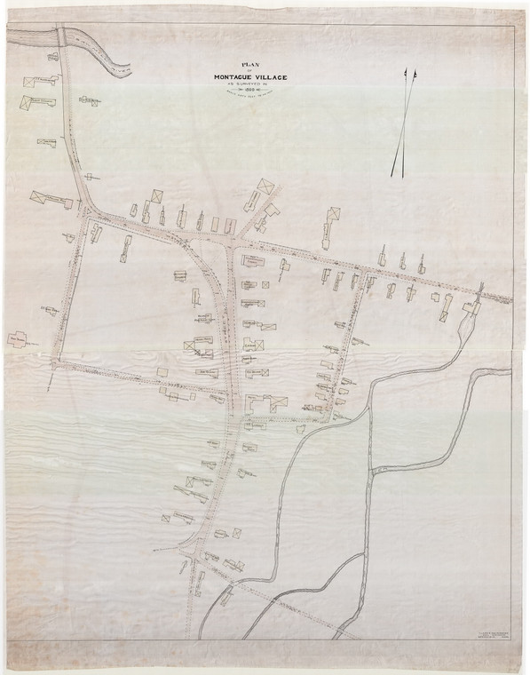 Montague Village - all streets - all houses with names.  Floor elevs for possible sewer line Montague 22-12 - Map Reprint