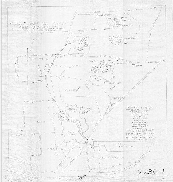 Northfield Sand & Gravel Co.  "Mount Hermon Tract" - traced survey - marked up Northfield 2280-1 - Map Reprint