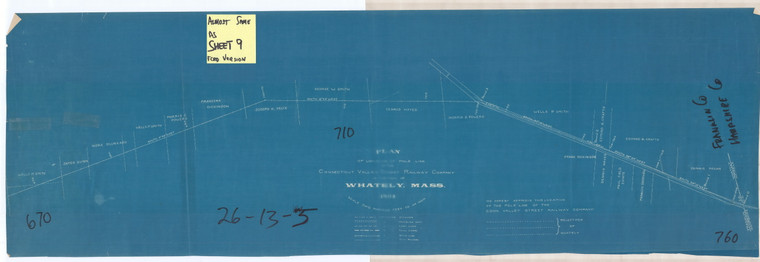 Pole Line of Connecticut Valley Street Railway sta 670 - 760- Whately - . end at Hatfield TL Whately 26-013-5 - Map Reprint