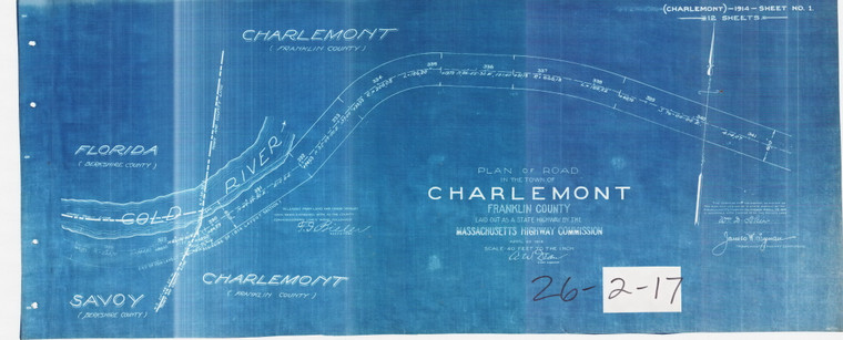 Mohawk Trail - State HY Layout - Charlemont  Title Page -  BEGIN 12 sheets at Savoy-Florida  Town Line Charlemont 26-002-17 - Map Reprint