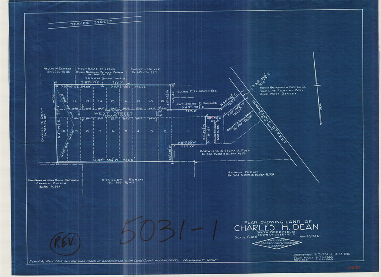 Charles H. Dean, South Deerfield, S. Side Sugarloaf St.    Land Ct Plan Made 1947 Deerfield 5031-1 - Map Reprint