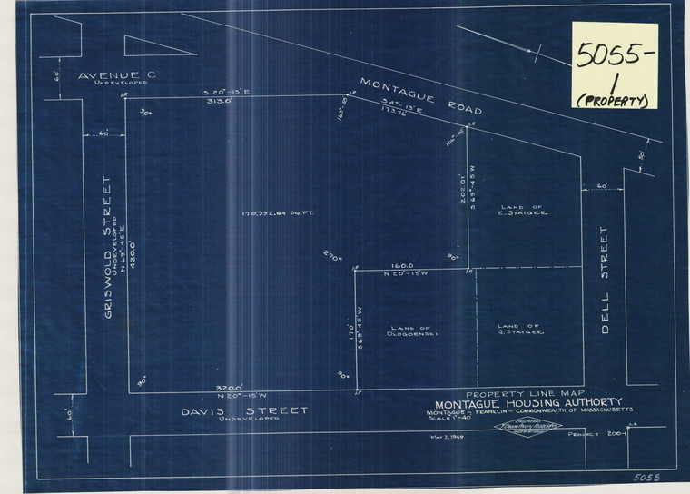 Montague Housing Authority  Property Line Map Montague 5055-1 - Map Reprint