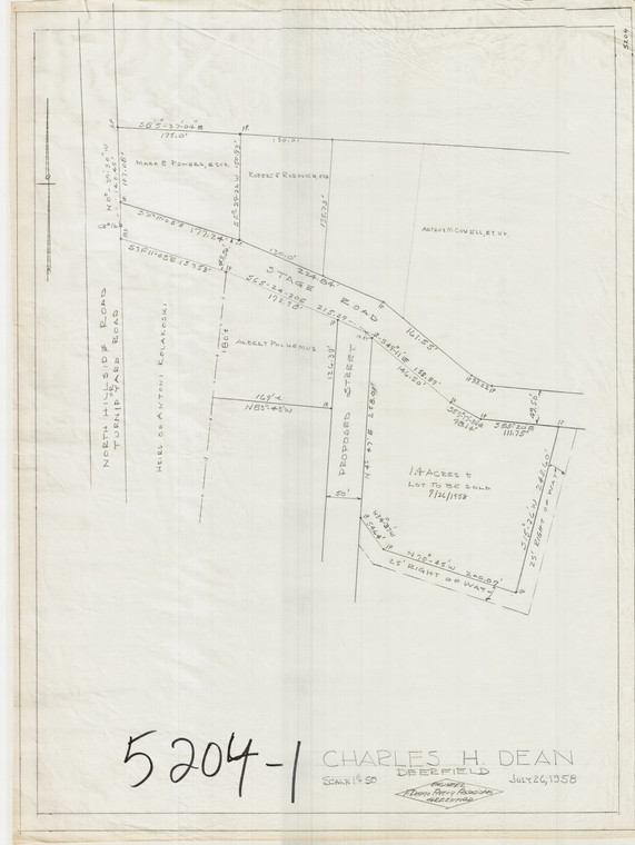 Charles H. Dean    Stage Rd.   + proposed Street Deerfield 5204-1 - Map Reprint