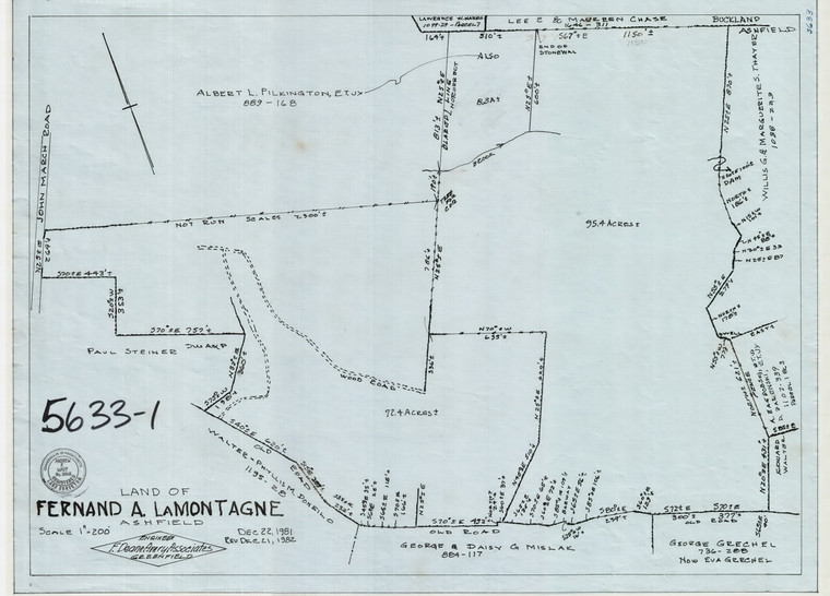 Fernand A. LaMontagne 167 ac -  John March Road Ashfield 5633-01 - Map Reprint