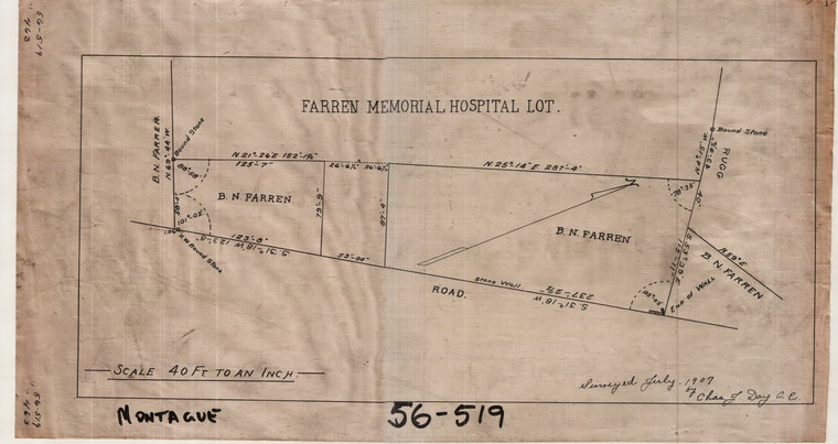 Farren Memorial Hospital Lot - C.J. Day Plan Montague 56-519 - Map Reprint