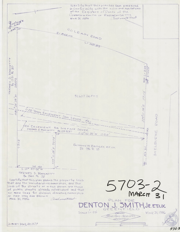 Denton J. Smith Jr Et Ux    Colrain + Shel. Rd Greenfield 5703-2 - Map Reprint