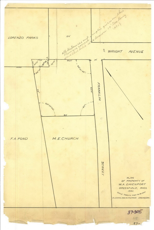 W.A. Davenport - Lot on Franklin St. Greenfield 57-305 - Map Reprint