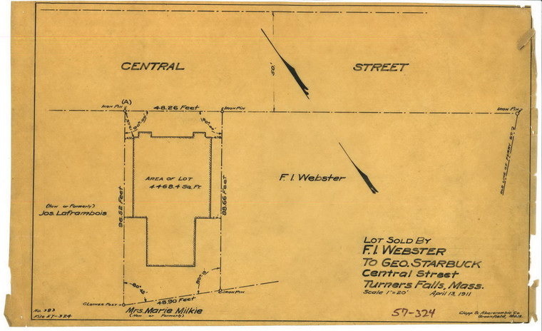 Central St. - F.I. Webster - Lot to Geo. Starbuck Montague 57-324 - Map Reprint