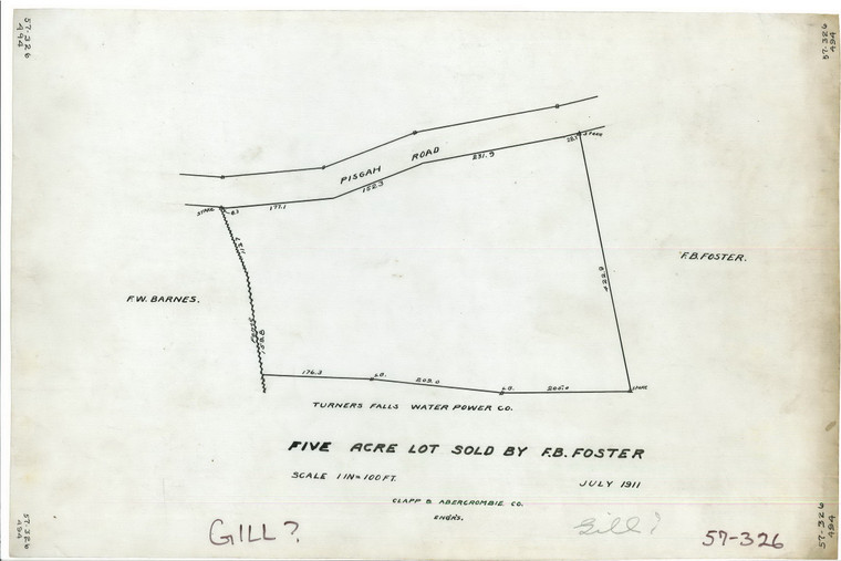 F.B. Foster - 5 Acre Lot to be Sold - Pisgah Road Gill 57-326 - Map Reprint