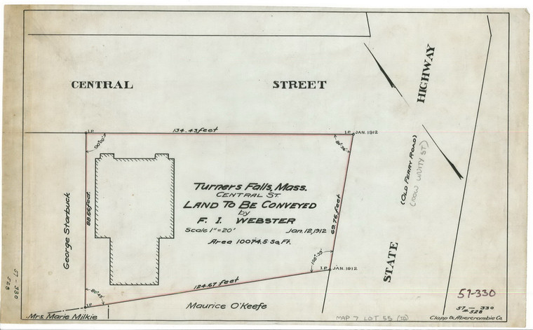 Central St. - F.I. Webster - Lot Montague 57-330 - Map Reprint