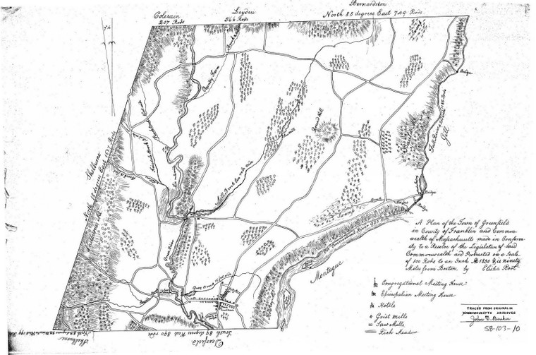 Greenfield Town Plan from Mass Archives - B &W Greenfield 58-103-10 - Map Reprint