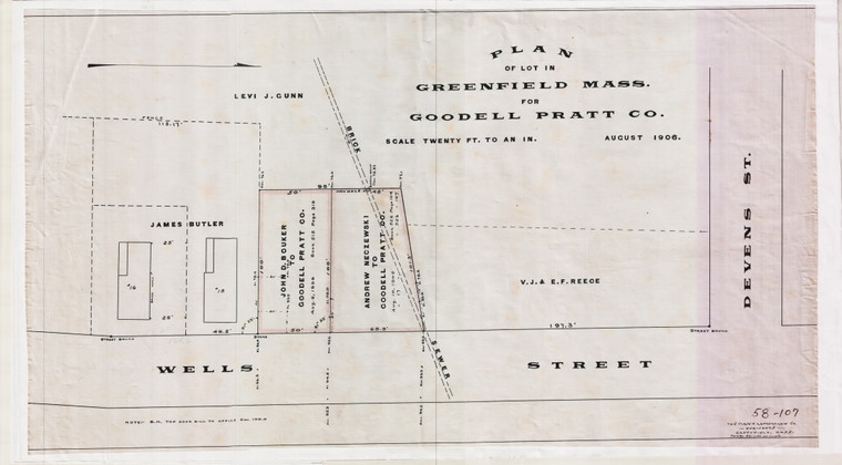 Goodell - Pratt Co. Lots on Wells St Greenfield 58-107 - Map Reprint