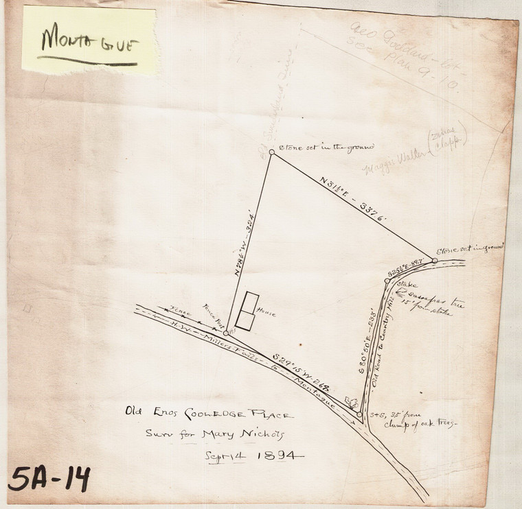 Old Enos Coolidge Place - Survey for Mary Nicholson Millers Falls Rd. Montague 5A-014 - Map Reprint