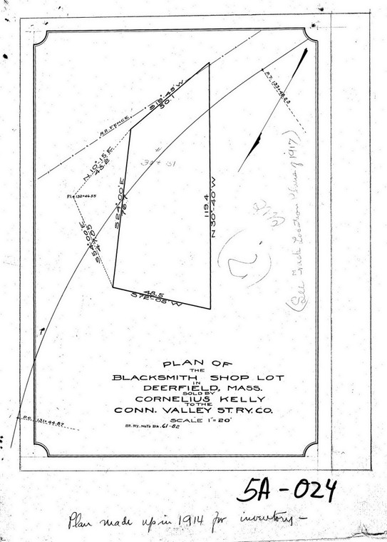 Blacksmith Shp Lot sold by Cornelius Kelly to CV Street Railway Deerfield 5A-024-1oldscan - Map Reprint