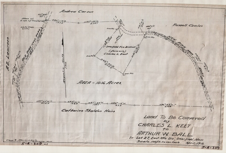 Dfld Fire Dist - Pine Nook Rd  Chas. L. Keat to Arthur W. Ball - In Lot 27 East Mountain Div. Deerfield 5A-307-1 - Map Reprint