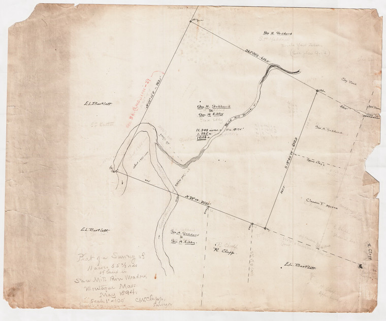 Sawmill River Meadow - Geo. Goddard to Geo. Eddy  11ac 55r Montague 5B-047 - Map Reprint