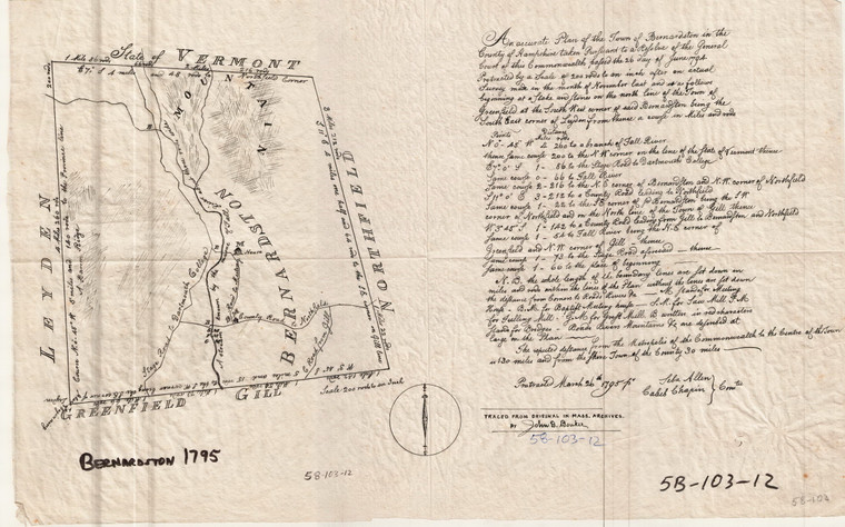 Bernardston 1795 Town Plan - traced from Mass Archives Bernardston 5B-103-12 - Map Reprint