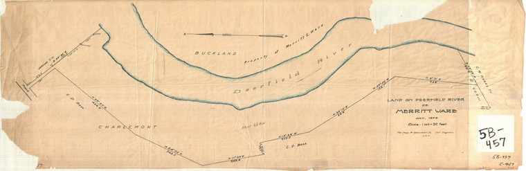 Land on Deerfield River of Merritt Ware Charlemont 5B-457 - Map Reprint